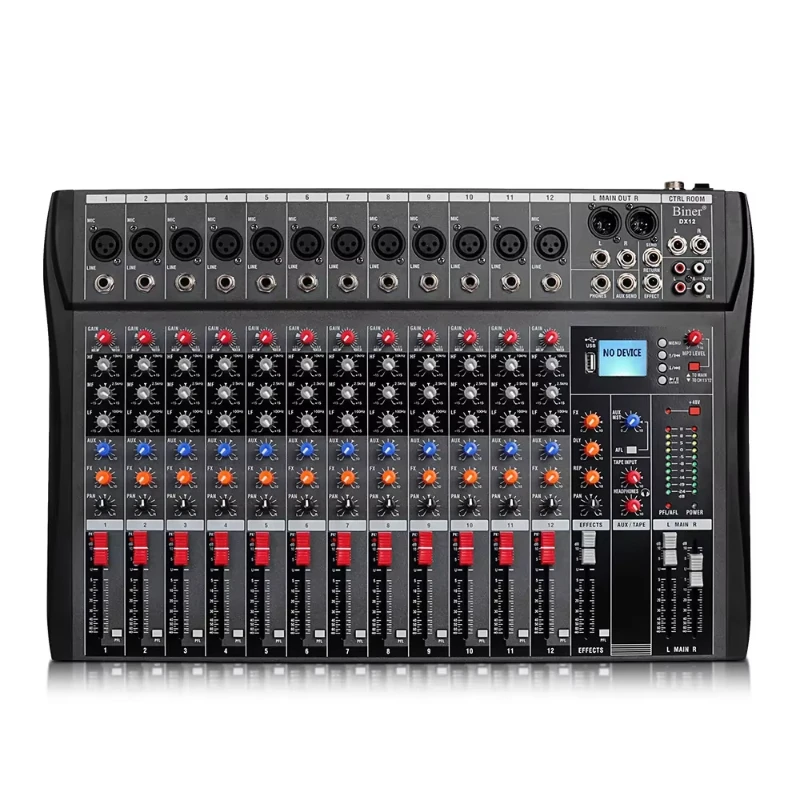 DX12 Professional Audio Mixer USB 48V Phantom Power DJ Console 12 Channel Audio Console Mixer