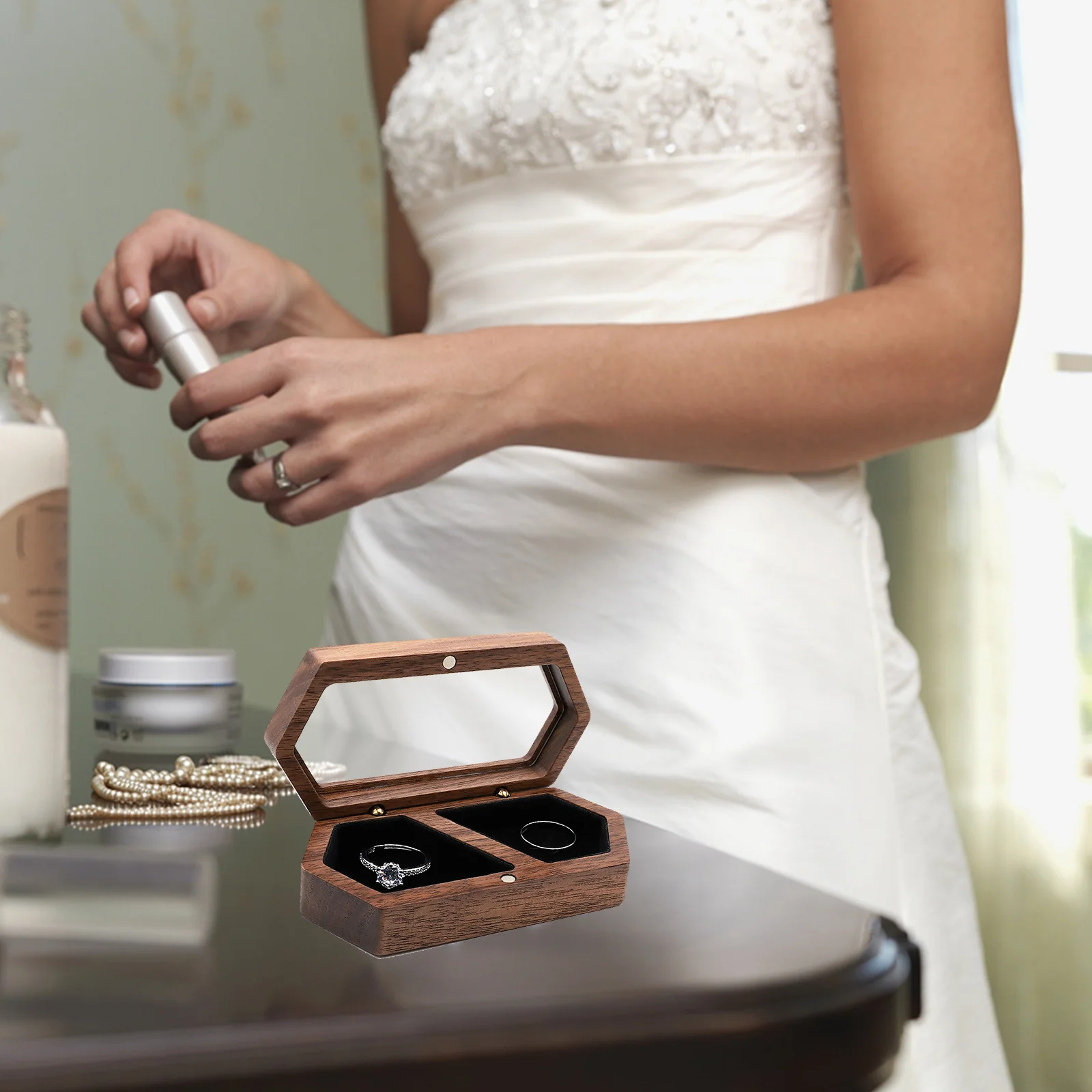 Wooden Ring Jewelry Box Large Capacity Ring Holder Wedding Engagement Display Case Jewelry Box for Rings Bridal Shower Gift