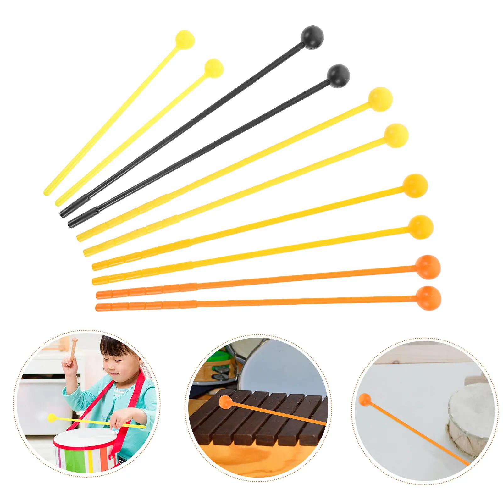 10 piezas de mazos de percusión de plástico coloridos con agarre cómodo, ideales para práctica de xilófono, tambor, glockenspiel y campanas rítmicas
