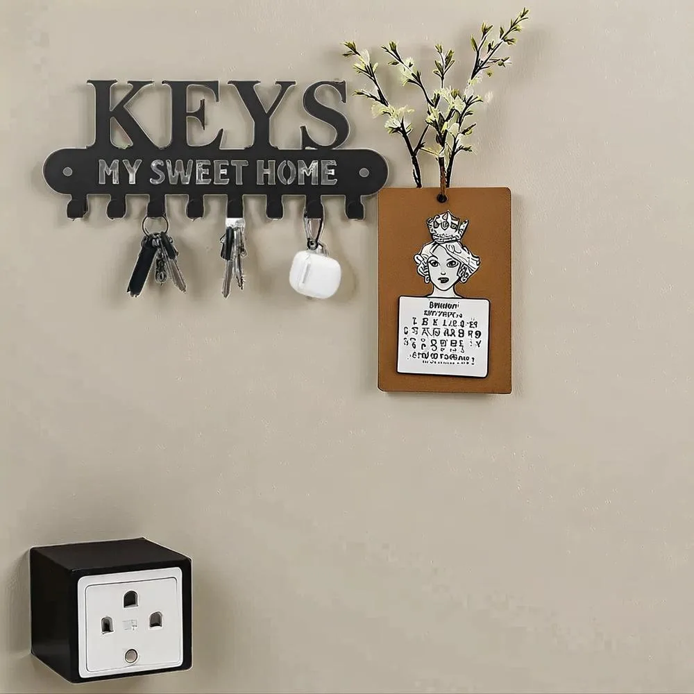 حامل مفاتيح معدني أسود على الطراز القوطي - معطف عتيق مثبت على الحائط ورف مفاتيح مع حاملات، منظم مدخل للمفاتيح، #4