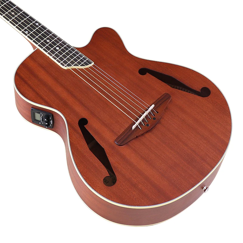 6 String Tiger Stripes Oak Folk Guitar 40inch Matte Flame Oak Acoustic Guitar 6 String Double F hole With EQ