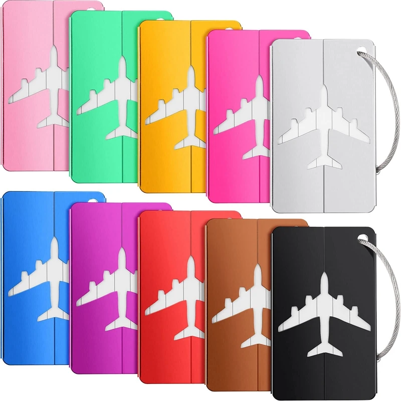 10 Pieces Luggage Tags Business Card Holder Aluminium Metal Travel ID Bag Tag For Travel Baggage Luggage Identifier