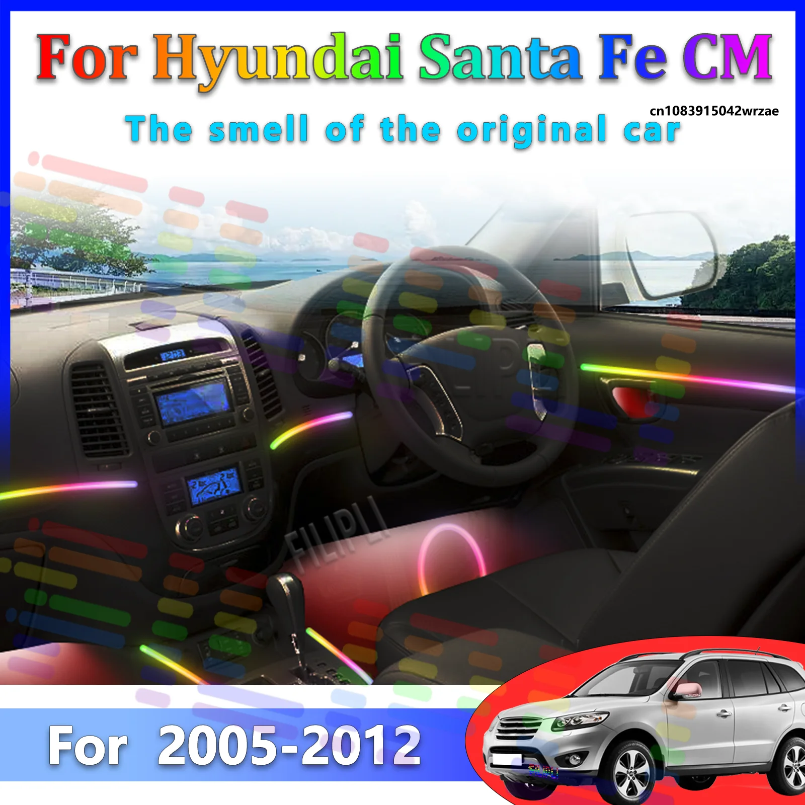 For Hyundai Santa Fe CM 2012 Car LED Ambient Lamps Colorful Atmosphere Lights Auto Interior Neon Strip App Control 64 RGB Light