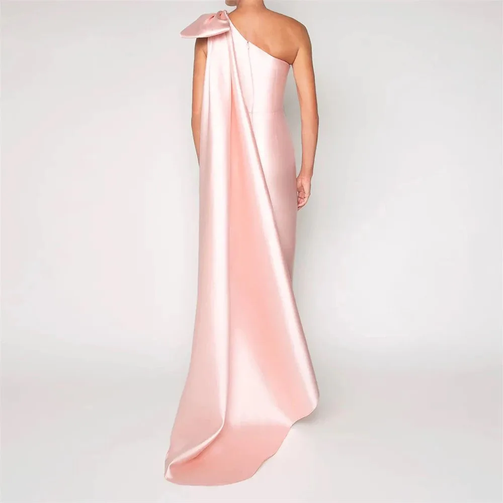 Blush Prom Dress Long 2024 Big Bow Sheath One Shoulder Satin Pageant Evening Gowns Robe De Soiree Vestido LargoCL-740