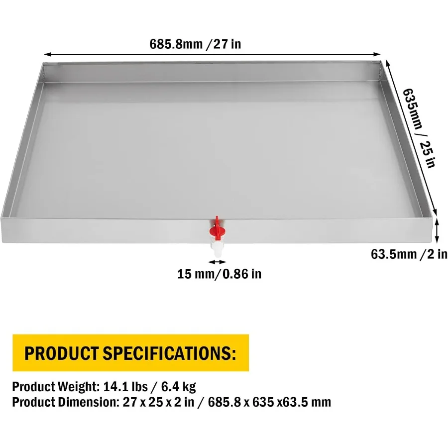 مقلاة غسالة من الفولاذ المقاوم للصدأ 304 شديدة التحمل لأجهزة 27 × 25 مع فتحة تصريف ومحول خرطوم تتضمن 4 قطع مضادة للارتفاع