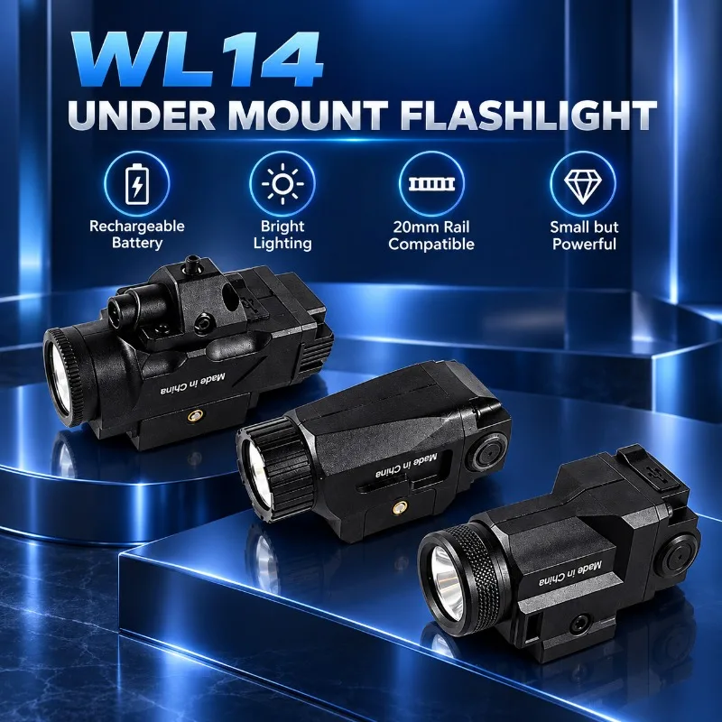 Hobby Accessory WL14 Model Flashlight, Under Rail High Bright Light with Built-in Battery for 20mm Rail