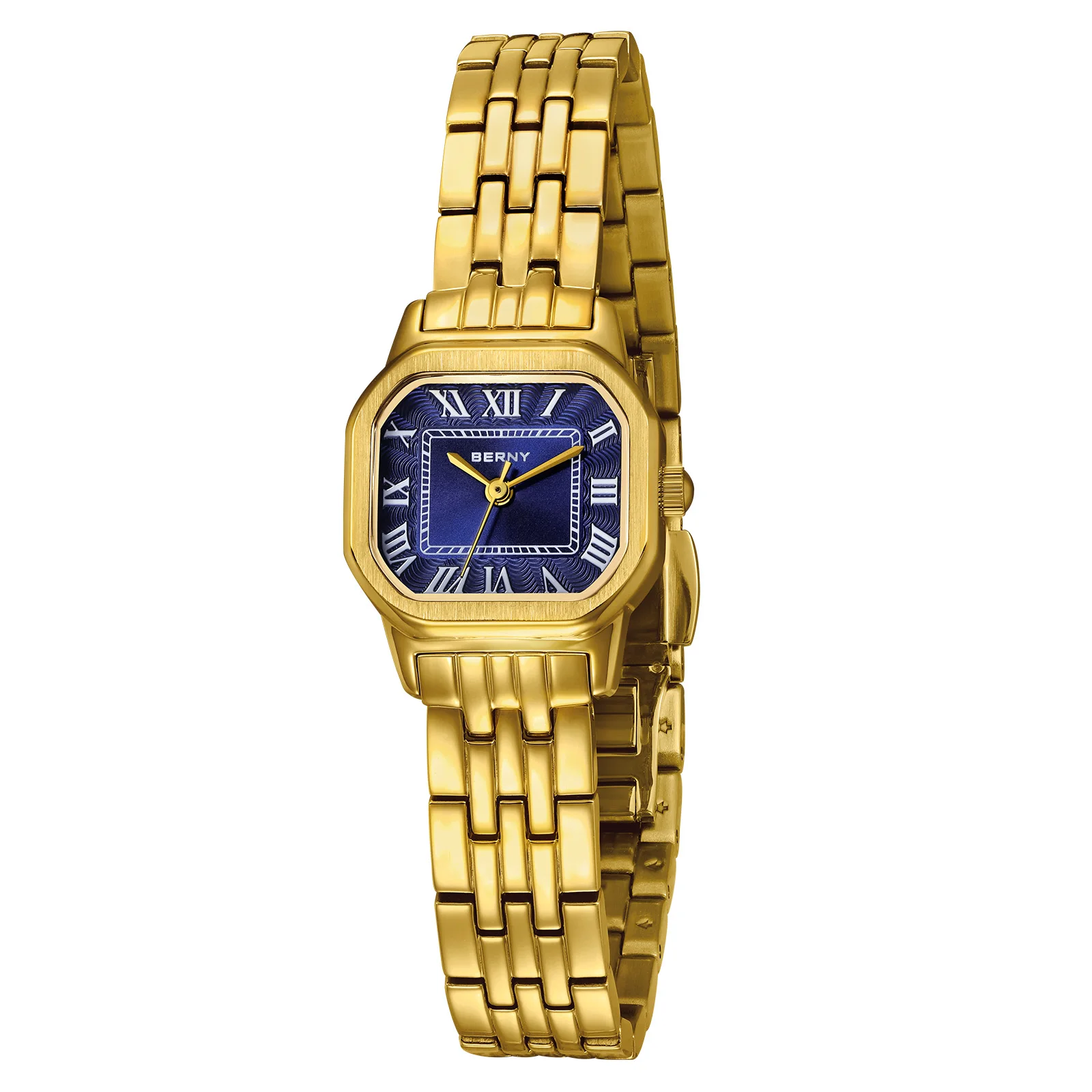 

BERNY Golden Watches for Women Luxury Fashion Elegant Square Ladies Dress Quartz Watch S/S Small Dial Casual Girls Wristwatch
