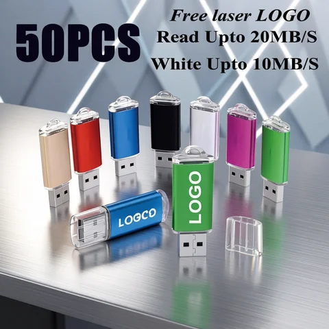 50PCS/lot USB Flash Drives 4GB 2GB 1GB Pendrive Memory Stick 128MB 512MB 32gb 16gb 8gb Wholesale Metal Disk USB Free Custom Logo