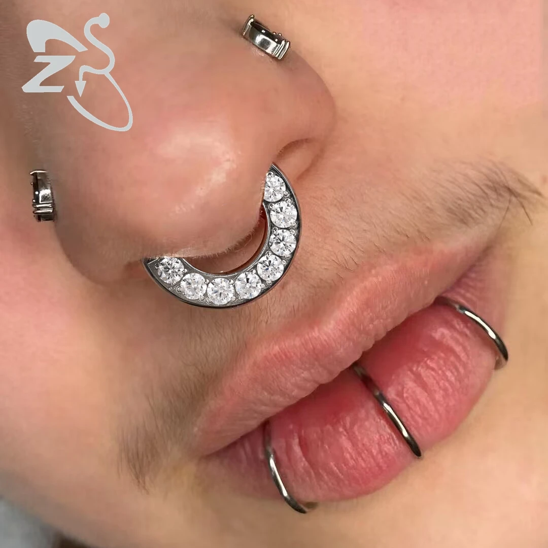 ZS 1PC 316L Stainless Steel Hoop Earring for Women Silver Plated Circle Earring Large Gauge Seputm Nose Ring 2/4/6/8/10/12G