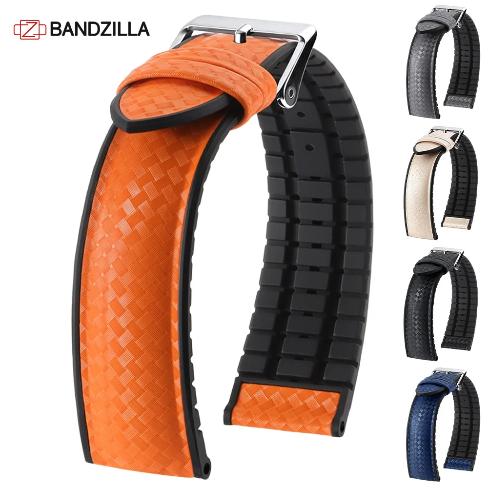 For Omega 20mm Silicone Bottom Watch Strap Carbon Fiber Patterned Leather Rubber Hybrid Watchband Women Men Waterproof Wristband