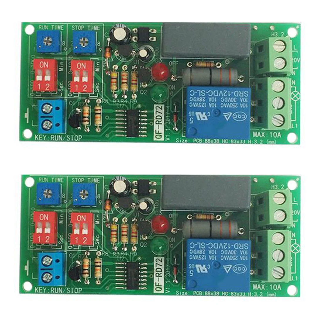 2PCs Dual Time Adjustable Cycle Delay Timing Relay Repeat on OFF Switch Infinite Loop Timer Module AC 100V 110V 240V