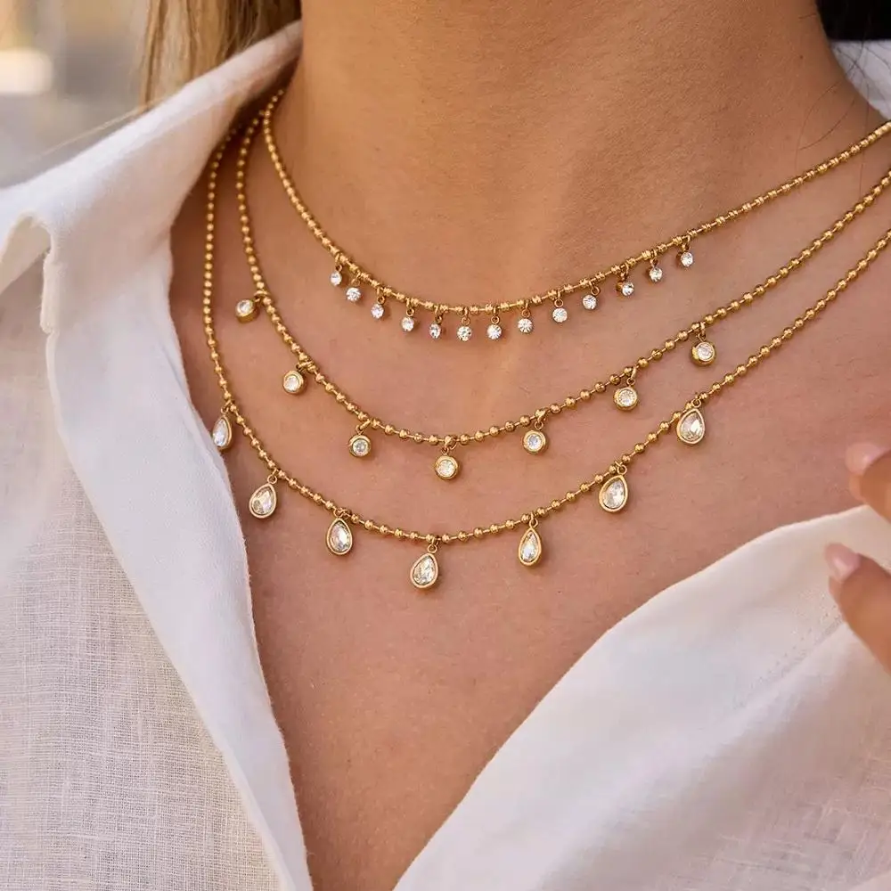 

ENFASHION Para Mujer Rain Drop Zircon Pendant Necklace For Women's Stainless steel 18K Plated Gold Delicate Jewelry P253667