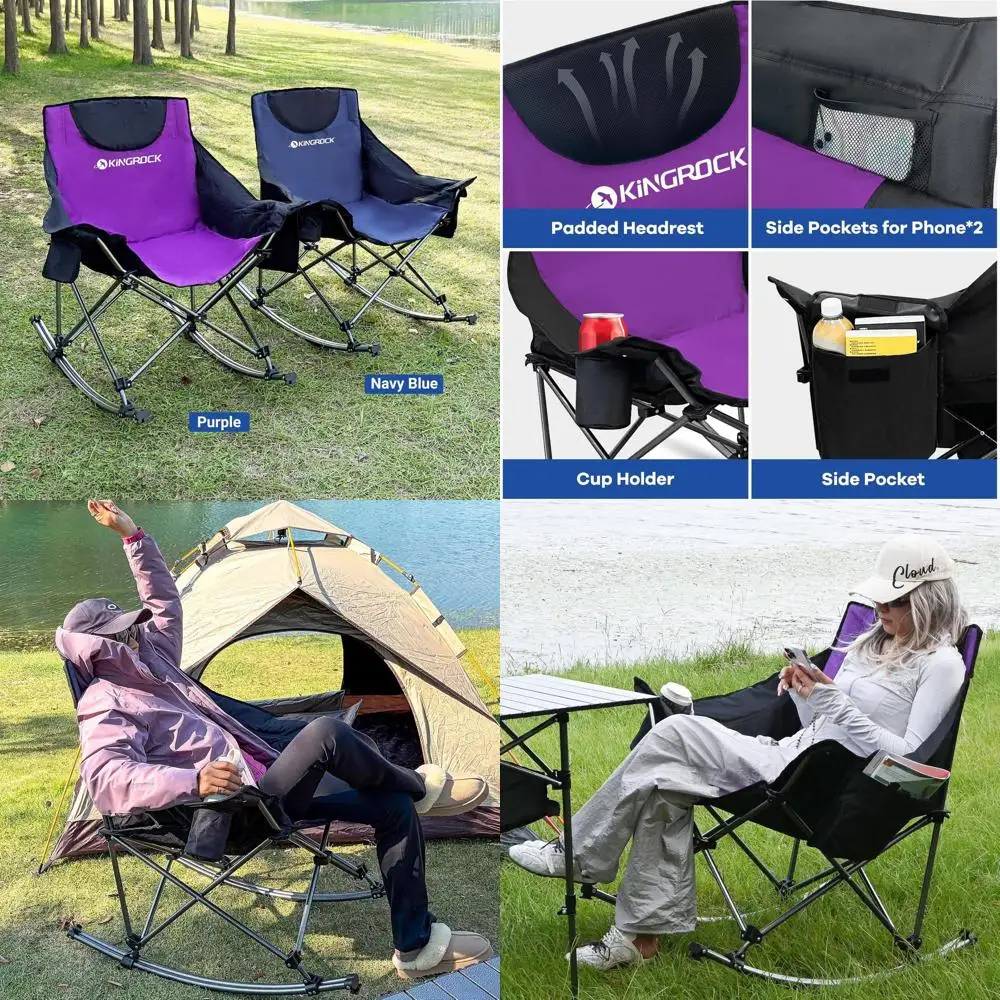 

Портативное складное кресло-качалка с подголовником, вместимость 260 фунтов, идеально подходит для улицы, пляжа, рыбалки, путешествий