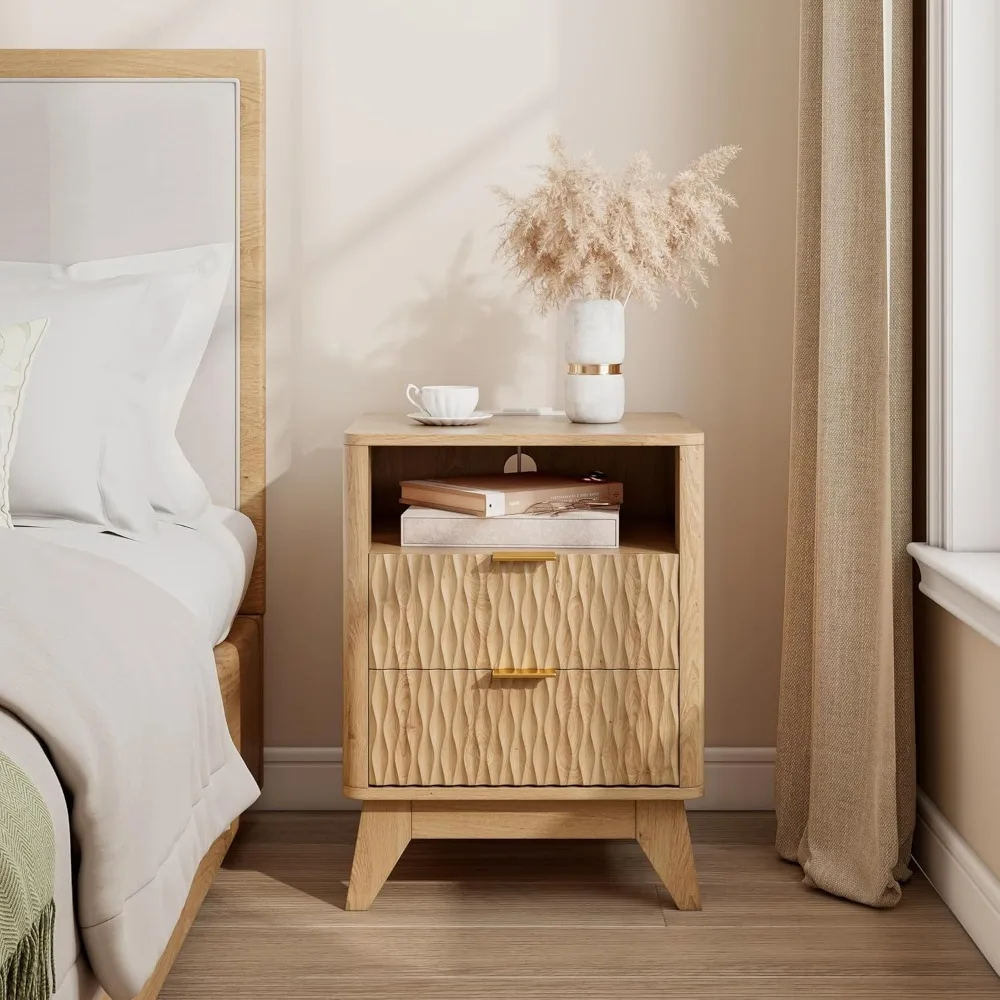 Fluted Nightstand with Charging Station, 18