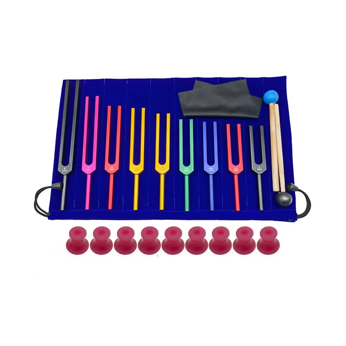 

9 Pieces of Colorful Solfeggio Aluminum Alloy Tuning Forks, Tuning Forks for Therapy, Voice Therapy Pink