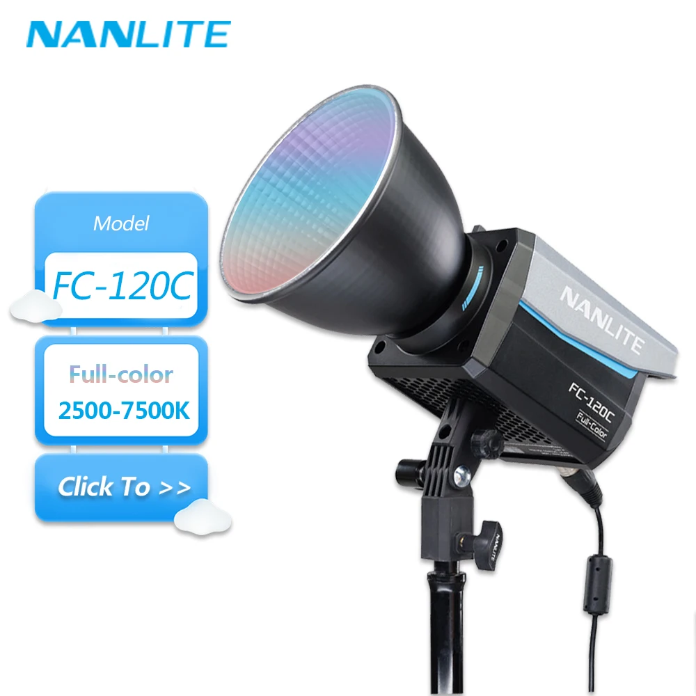 

Nanlite FC-120C 120 Вт 2700K-7500K Полноцветный светодиодный прожектор RGBWW с управлением через Bluetooth для фотографии Заполняющий светильник CRI 96 TLCI 94
