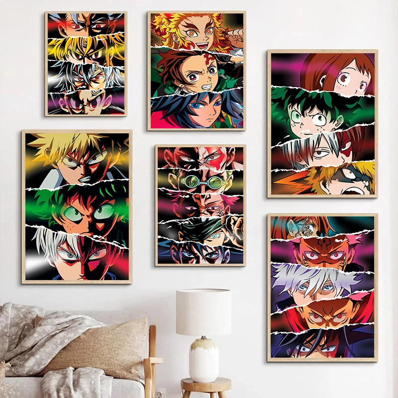 My Hero Academy Demon Slayer Eye Anime Character Poster Hunter X Hunter Eyes Jujutsu Kaisen Canvas Painting Boy Room Home Decor