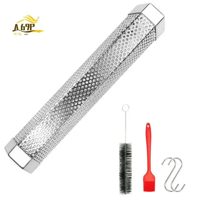 A69P-12 In Pellet Smoker Tube Set 5 Hour Smoke Tube Generator For Hot Cold Smoking Grill Made Of Heavy Duty Stainless Steel