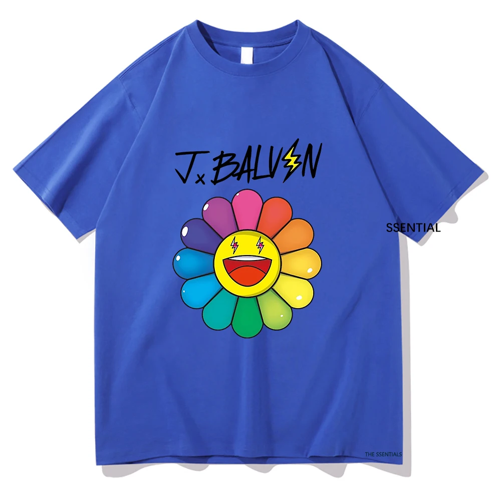 ThreeBalvin Floweres تي شيرت J. Balvin ملابس رجالية/نسائية Harajuku الجمالية التي شيرت خمر للجنسين ملابس الشارع الشهير ملابس قطنية