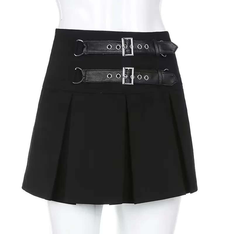 Gothic Vintageสีดํากระโปรงมินิกระโปรงผู้หญิงLolita ChicจีบFaldasเซ็กซี่Mujer Punk StreetwearวิทยาลัยHotsweetสาวY2kกระโปรง