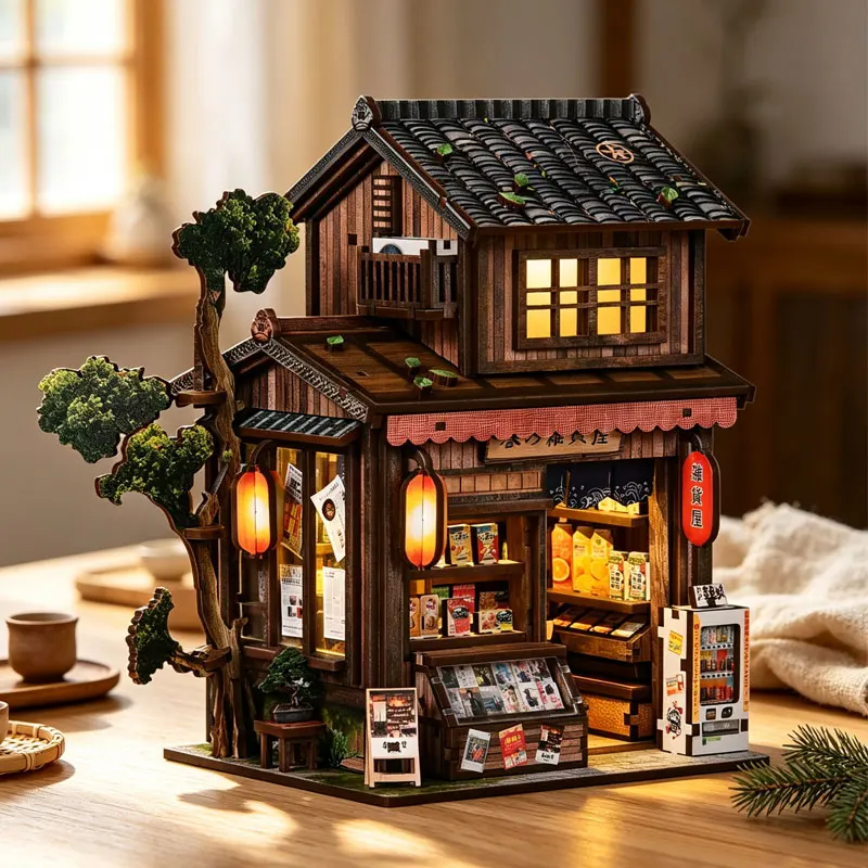 DIY Miniature House Kit 3D Wooden Puzzle Book Nook with LED Light Handmade Mini Dollhouse Decor Home For Xmas Birthday Gifts