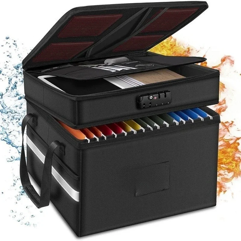 

Fireproof storage box, school archives double-layer information important document storage folding with cover waterproof