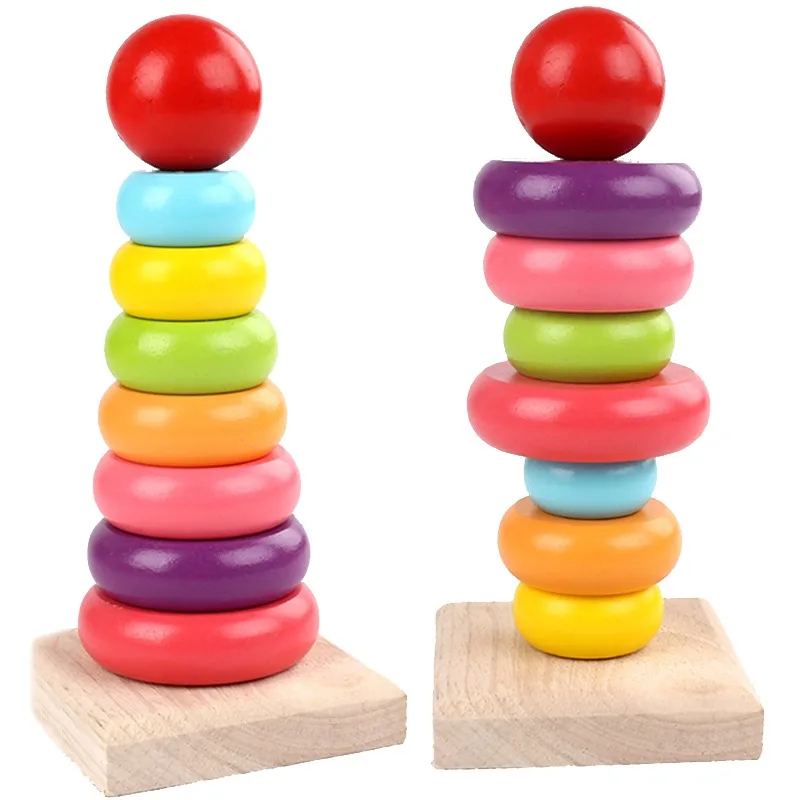 Wooden Kids Rainbow Tower Parent-child Fun Interactive Board Game Baby Size Color Early Education Puzzle Toys Montessori for Kid