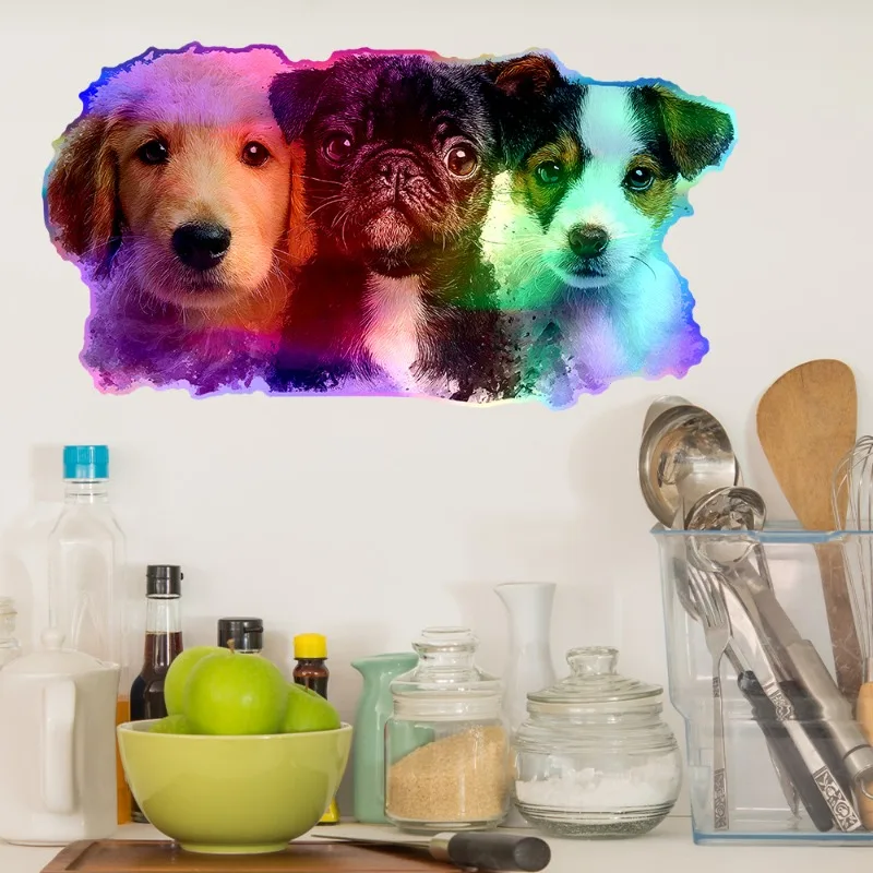 Colorful Laser Funny Dog Wall Stickers Self-Adhesive Bedroom Living Room Home Decor