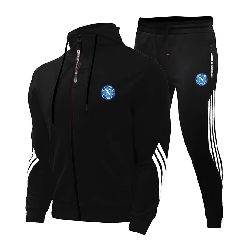 2023 Spring And Autumn Plus Size 3XL Men Striped Tracksuit Hooded Jogger Running Outdoor Sport Wear Fitness 2 Piece Sports Set