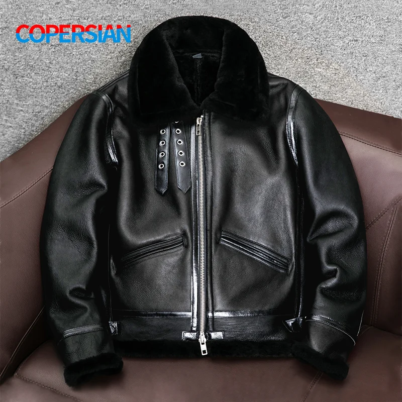 

2023 New Genuine Sheepskin Leather Jacket Mens Plus Size Real Thick Sheepskin Natural Warm Coat