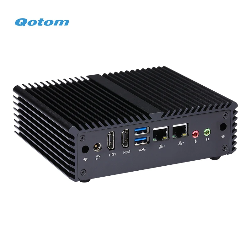 Procesador Quad Core Mini PC Pentium J3710 Correr 24/7 Fanless Qotom Mini PC Dual LAN VGA 2x HD 1.4 RS232
