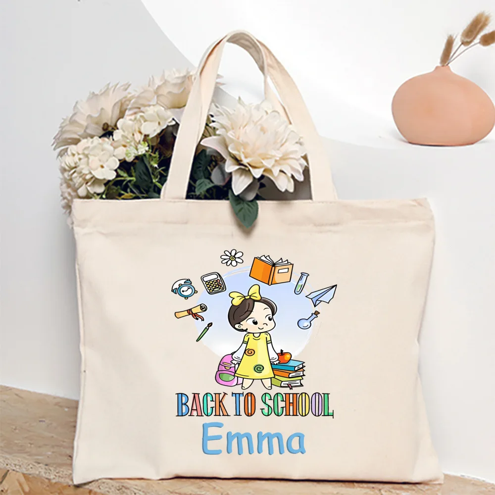 Custom Name Tote Bags Personalize Portable Handbag Back To School Letter Print Tote Bag Back To School Gifts for Teacher