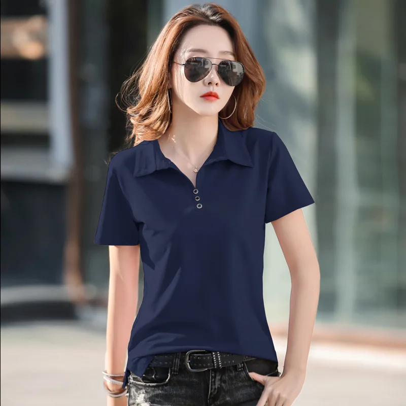 2024 new summer short-sleeved ladies T-shirt half-sleeved women\'s POLO bottoming shirt lapel ladies T-shirt tops