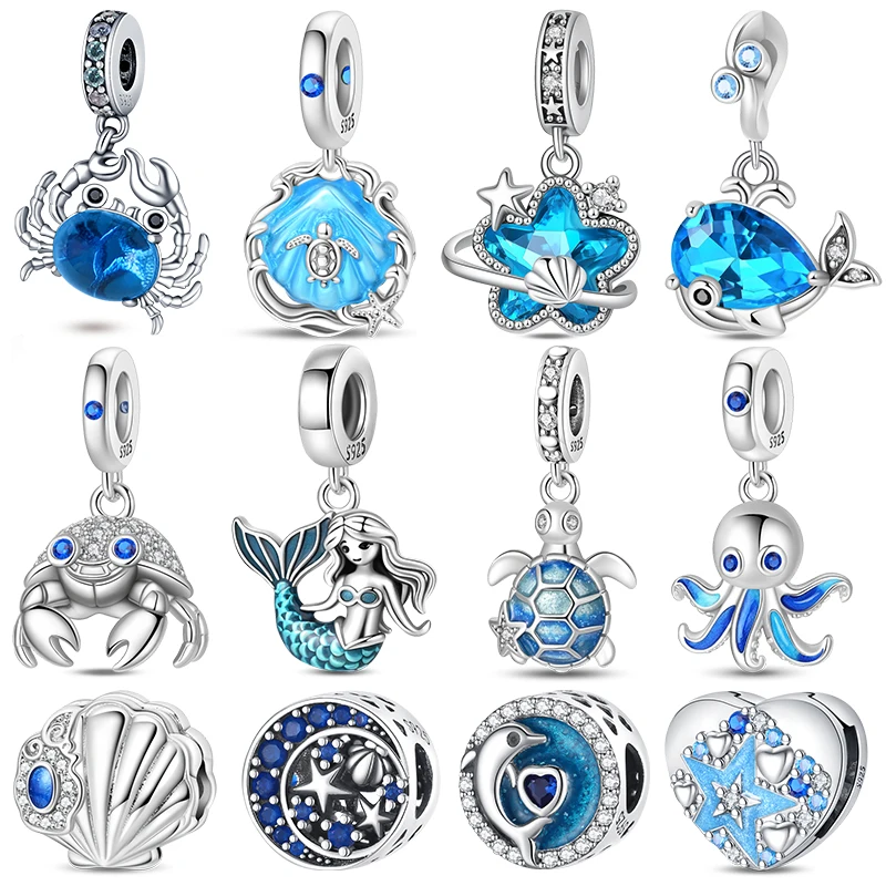 Breloques sirène en argent sterling 925 avec zircon CZ, étoile de mer et dauphin, compatibles avec les bracelets originaux, bijoux DIY pour femmes, cadeau