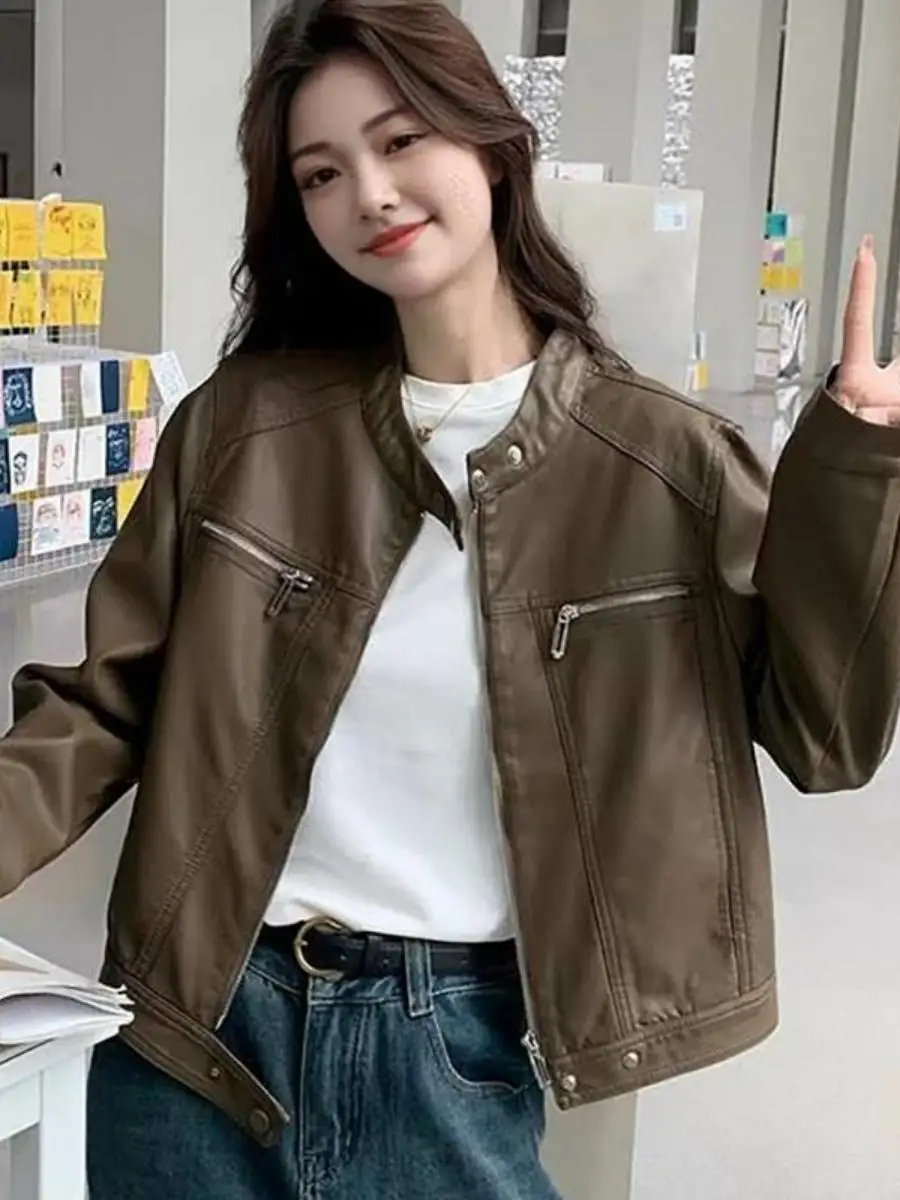 

Fashionable Short PU Leather Jacket Women's Loose Slimming Biker Style Casual Autumn Winter New Arrival Small Leather Coat