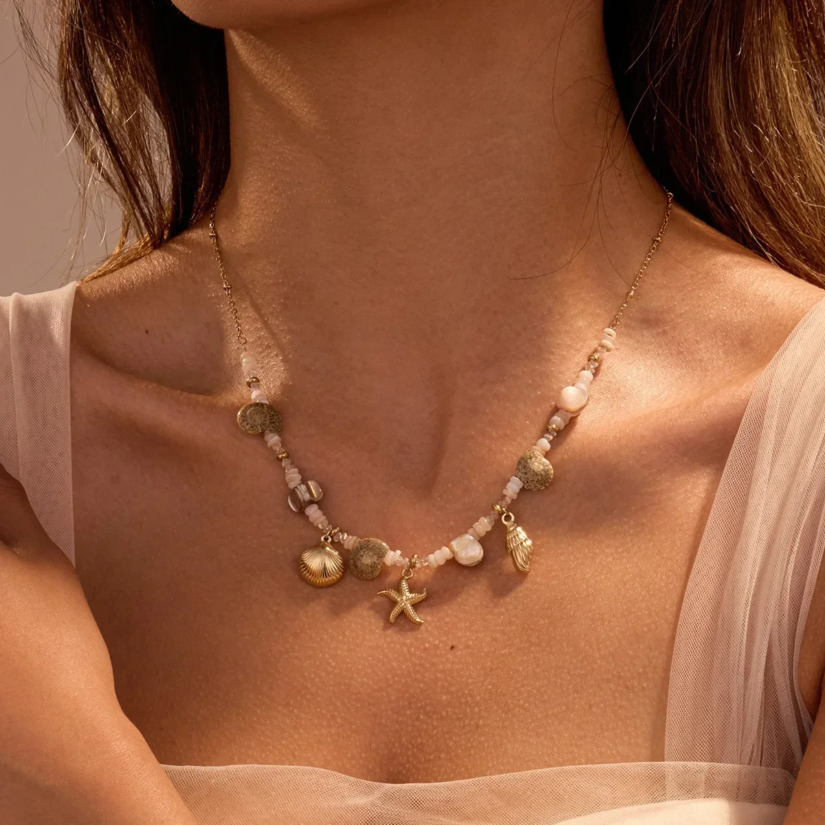 

Beach Bohemian Style Stainless Steel Necklace Women's Bracelet Set Cross-Border Vacation Jewelry Accessories