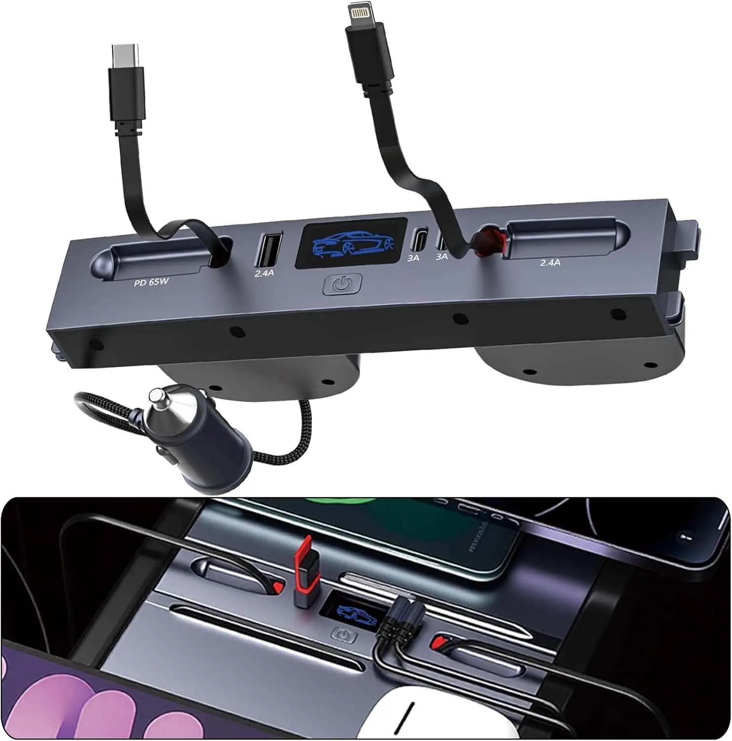 

65W Quick Charger For Tesla Model 3 Highland 2024/ Y Juniper 2025 USB Shunt Docking Station Car Adapter Powered Splitter