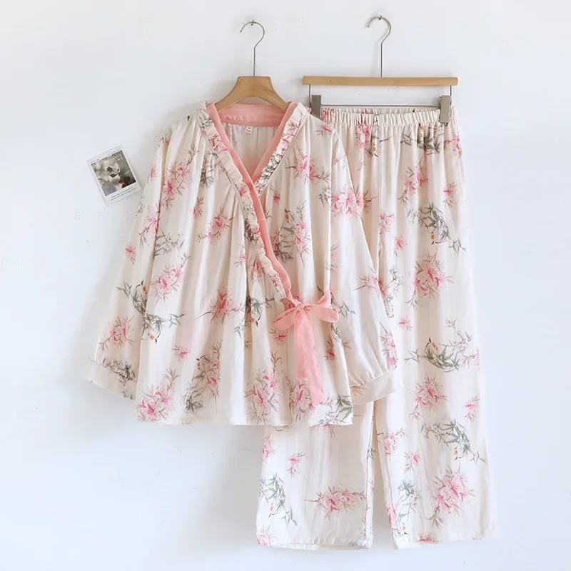 

100% Cotton Woman Pajamas Set Floral Sleepwear Nightwear Long Sleeve Home Wear Pyjamas Spring Autumn Two-Piece Set Loungewear