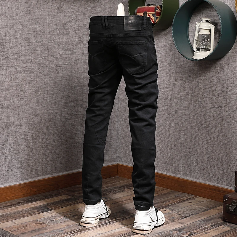 Fashion Designer Men Jeans High Quality Black Khaki Brown Stretch Slim Fit Vintage Jeans Men Korean Casual Denim Pants Hombre