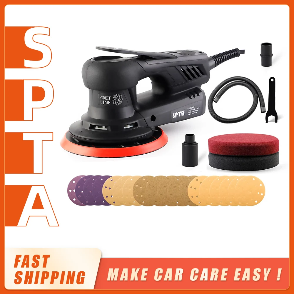 SPTA 350W Electric Car Random Orbital Sander Machine Multi-Function Woodworking Corners Polisher Variable Speed Corded Sanders