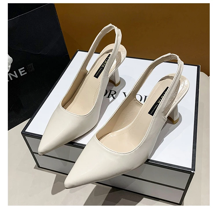 Sandalias retro de tacón grueso con punta abierta para mujer, zapatos de trabajo sin talón, profesionales, de corte bajo, a l...