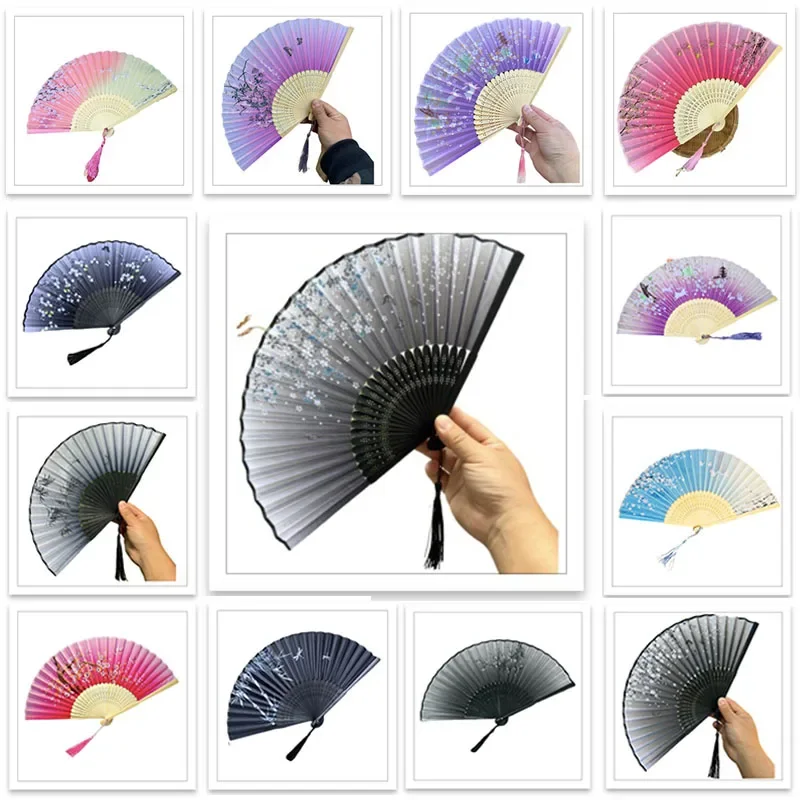 

Bamboo Silk Folding Fan Chinese Japanese Art Crafts Gift Home Decorations Dance Hand Room Decor Wood Fans