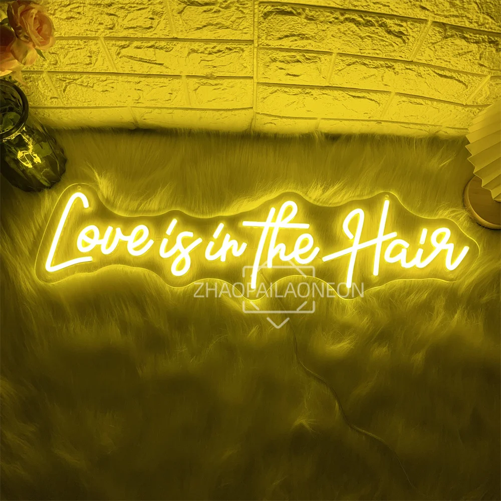 Love is in the hair Neon Led Sign Hair Salon Shop Neon Lights USB Beauty Room Wall Hairdresser's Store Decoration Neon Signs