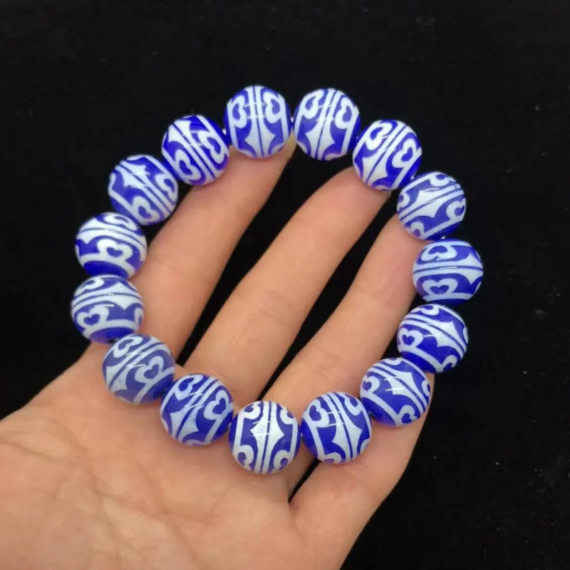 سوار العقيق الأبيض GlossyBlue ، حبات مستديرة ، زخرفة المصنع