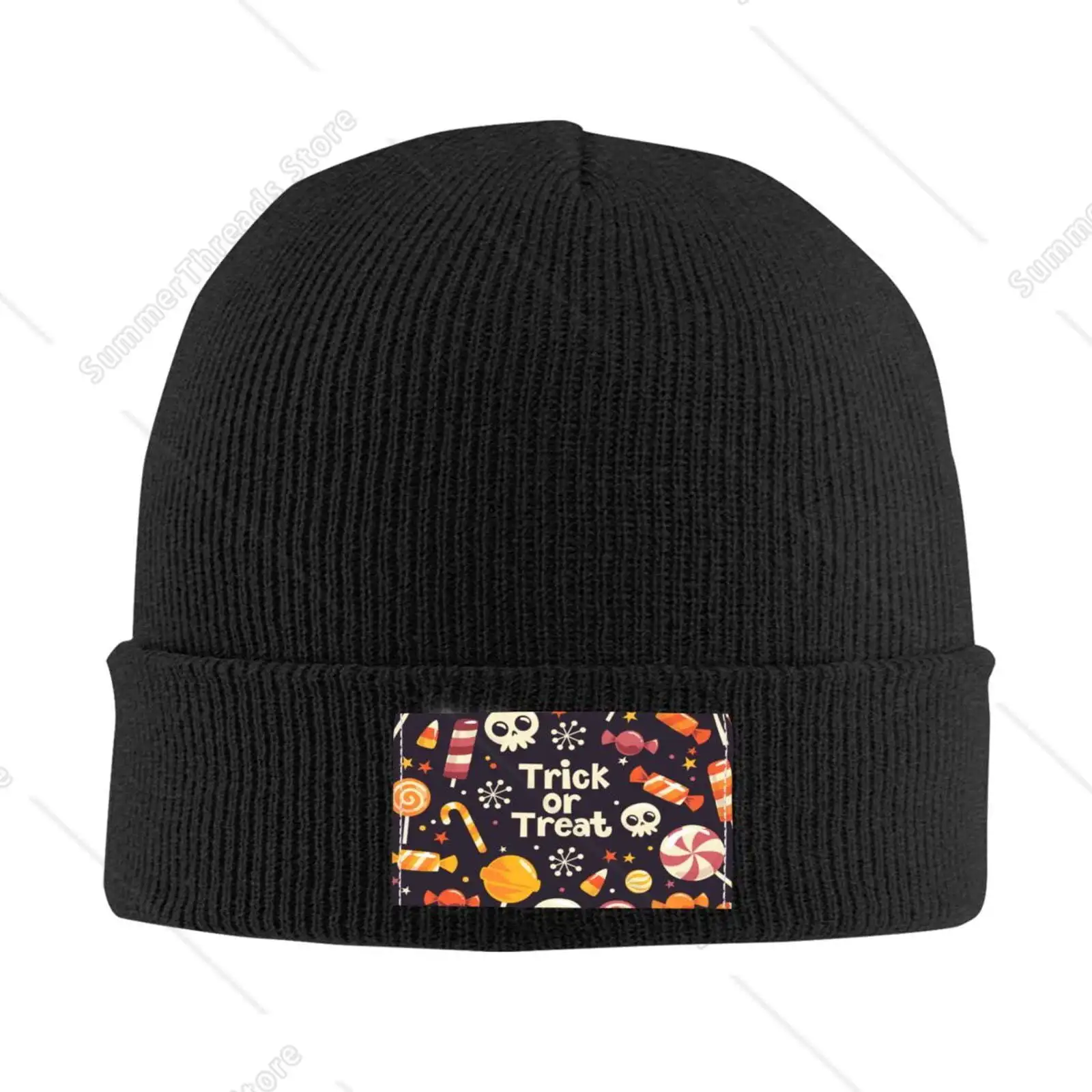 Winter Casual Beanie Hats For Men Women, Halloween Trick Or Treat Print Unisex Adult Cap Warm Daily Knit Hat Skull Caps