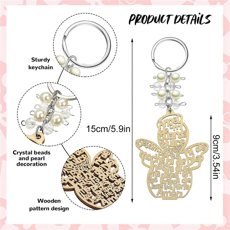 

SCLS 40Pcs Baptism Angel Key Ring Baptism Wood Keychain Baptism Favor Baptismal Souvenirs Communion Favors For Boy Or Girl