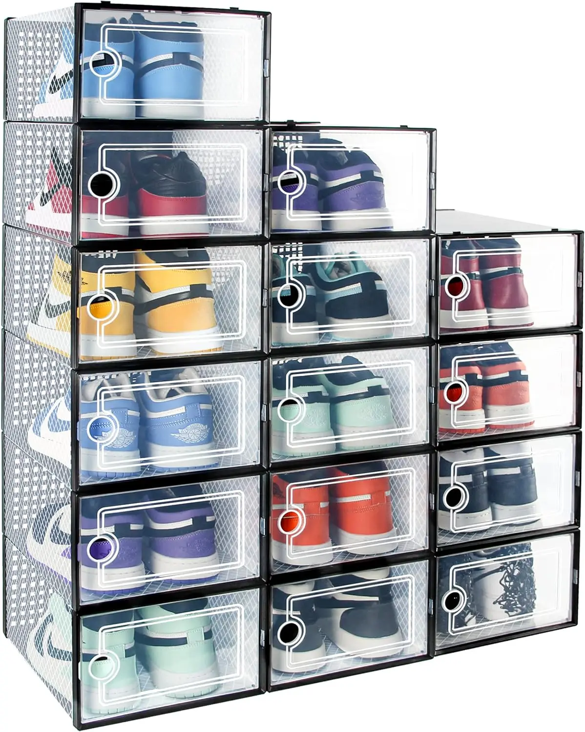 Shoe Organizer for Closet, Clear Stackable Sneaker Storage, Foldable Storage Boxes with Lids,Organizer Boxes for Entryway