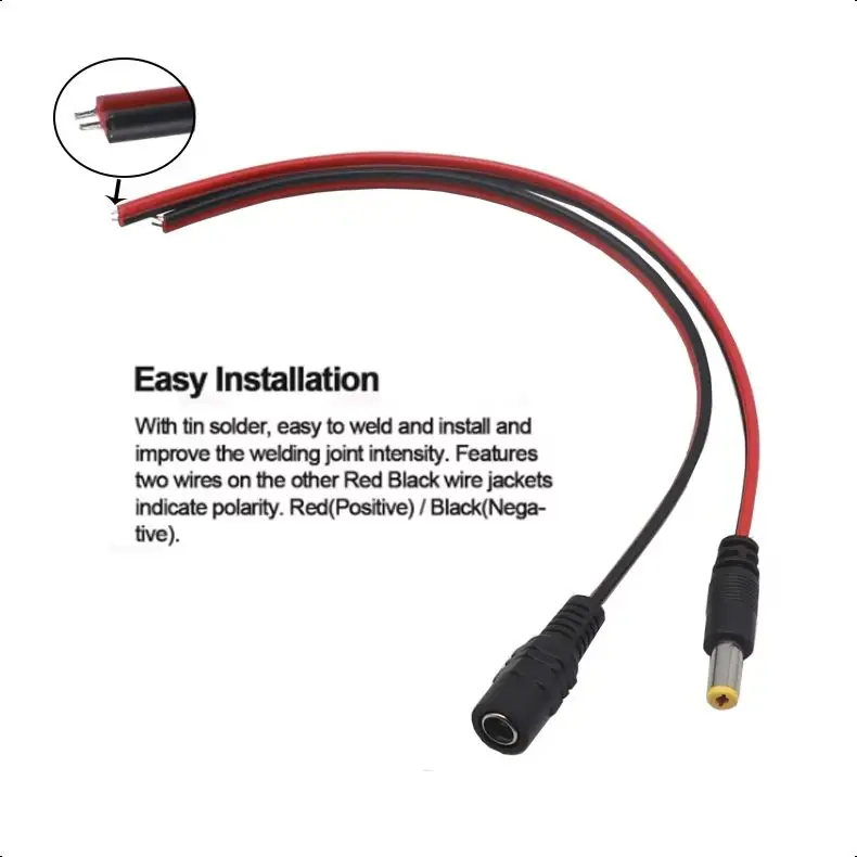 

【10-2PCS】12V 5A DC Power Pigtail Barrel Plug Connector Cable, 2.1mm x 5.5mm Male Female DC Pigtail Connectors for CCTV Security