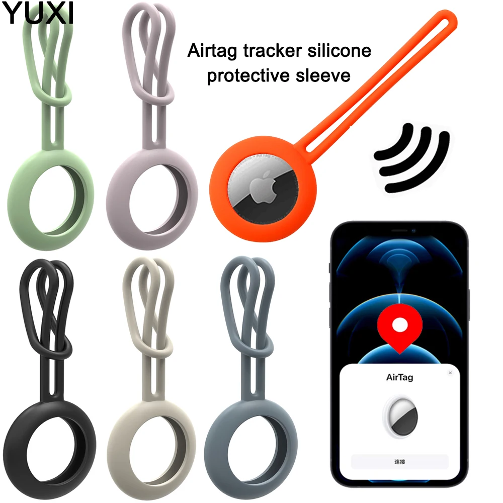 

YUXI 1PCS Secure Holder With Strap for Apple Airtag Silicone Case Protective Cover Tracker Anti-lost Keychain Airtag Case