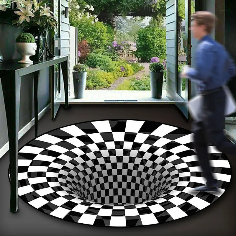 Halloween 3D Vision Round Rug decor Carpet for Bar Living room Rugs Home floor Mat Water-Absorbing Optical Illusion Trap Mat